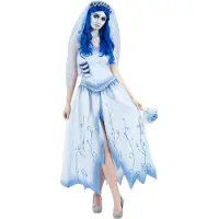 Smiffys - Corpse Bride, Emily Kostuum jurk - L - Wit/Blauw