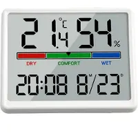 LONGZIMING -Digitale Kalenderklok – Groot LCD Display met Tijd, Datum, Temperatuur en Luchtvochtigheid – Wand- en Tafelklok – Wit