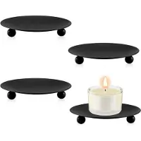 LONGZIMING -4-delige set metalen kandelaar – ronde retro kaarshouders voor stompkaarsen – elegante kaarsenstandaard van ijzer – zwart