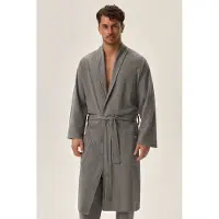 Henderson Badjas - Heren Badjas - 100% Katoen Badjas - XXL- Grijs - Katoen badstof - Ochtendjas - Sjaalkraag - Badjas heren - Maat XXL
