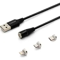 Savio CL-155 USB-kabel, 2 meter, USB 2.0, USB-C naar Micro USB/Lightning, zwart