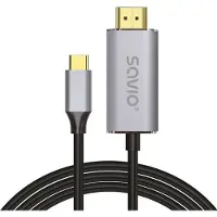 Savio USB-C naar HDMI 2.0B kabel, 2 meter, zilver/zwart, met vergulde connectoren, CL-171
