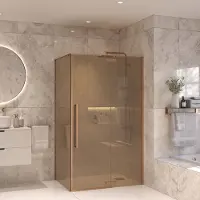 Sanivo Douchecabine vigo met vast paneel champagne glas met montageset s geborsteld brons