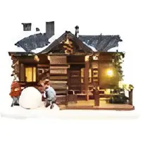 Santaville Wooden Lodge with Childeren with LED Polyresin 24cm