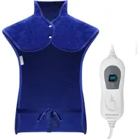 STAUS&BACH XXL Elektrische warmtekussen voor nek, schouder en rug - 93x73 cm - 3 Warmtestanden - Wasbare heating pad - Warmtekussen - Donker Blauw - WarmWrap