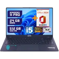 GMR Krachtige 15.6" Full HD Notebook | Snelle Intel Core i5 & 512GB SSD | 24GB DDR5 Geheugen | Windows 11 Pro Editie + Office 2024 voor Zakelijk, Thuis en Studie