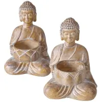Boltze - Set van 2 - Buddha - Waxinehouders - Polystone - Handbeschilderd - 15 cm Hoog