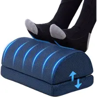Todeco voetenbankje voor onder het bureau, in hoogte verstelbare voetenbank, ergonomisch voetenbankje met fleece voetvakje, voetenbankje voor thuiskantoor (blauw)