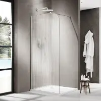 FortiFura Galeria Inloopdouche - 90x200cm - afgeronde glaswand - links - ribbel glas - wandarm - mat wit SW1418369/SW797906