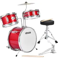 Vevor 3-delige drumset met 14" bastrommel, 10" snaredrum en 8" tomtoms, muziekleerinstrumentenset, ideaal voor kinderen van 6 tot 13 jaar (rood)