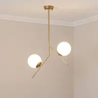 Opviq Glazen hanglamp Dolunay, dimbaar, messing / goud, Woon-/ Eetkamer, metaal, Modern, hanglamp