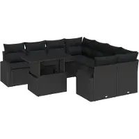 vidaXL Tuinbank Set met opslag 9 pcs Zwart poly rattan