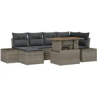vidaXL Tuinbank Set 7 st Grijs Poly rattan