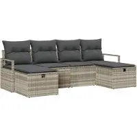 vidaXL Bankstel 6 st 6-Aantal zitplaatsen Lichtgrijs poly rattan