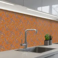 KitchenYeah Keuken achterwand 400x80 cm - Spatscherm zelfklevend Oranje - Sierlijk - Bloemen - Muurbeschermer - Spatwand fornuis