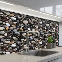 KitchenYeah Keuken achterwand 100x60 cm - Spatscherm zelfklevend Kiezels - Mix - Aardetonen - Muurbeschermer - Spatwand fornuis