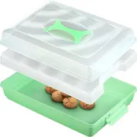 Kadax Taartdoos met deksel, 43 x 30 x 12,5 cm, kunststof taarthouder, transportdoos met handvat, bakvorm, voor blikcake, muffins, rechthoekig, voedseldoos (mint)