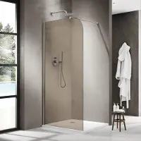 FortiFura Galeria Inloopdouche - 140x200cm - afgeronde glaswand - rook glas - wandarm - geborsteld RVS PVD SW1418368/SW797908