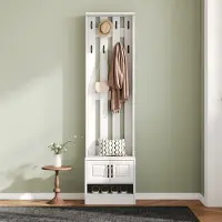Merax Schoenenkast - gangmeubel - met twee deuren - met rugpaneel - met 8 haken - wit - 50x36x190 cm