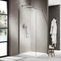 FortiFura Galeria Inloopdouche - 90x200cm - afgeronde glaswand - links - ribbel glas - wandarm - geborsteld gunmetal PVD SW1418369/SW797907