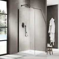 FortiFura Galeria Inloopdouche - 140x200cm - afgeronde glaswand - links - ribbel glas - wandarm - mat zwart SW1418373/SW797905