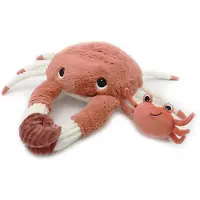 Les Deglingos knuffel, pluche Ptipotos-krab, moeder en baby, terracotta