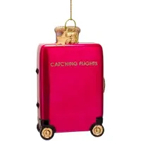 Vondels Kerstornament Glass Raspberry Pink Catching Flight Suitcase 10 cm
