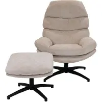 Molecule Relaxfauteuil met poef in beige stof – comfortabele moderne loungestoel met ottoman