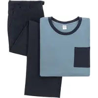 Milanoro Herenpyjama Blauw - XL - Katoen - Comfortabele Nachtkleding met Trekkoord