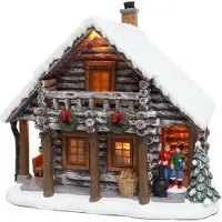 Santaville Wooden Chalet with LED Polyresin 19cm