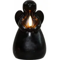 Anna's Collection LED herdenkingskaars engel - zwart - 14 x 8 cm - met timer - op batterijen - kaars - engelkaarsen