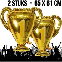 Allernieuwste.nl 2 STUKS Opblaasbare Bekers - Nummer 1 Champion - Winnaar Kampioen - Folie Helium Ballon Trofee - Sport Feest Winnaar - Goud - 2 Stuks