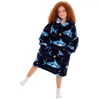 Badrock hoodie deken voor kinderen - Fleece Deken met Mouwen - Hoodie Blanket - Jongens en Meisjes - Hoodie Deken met Capuchon - maat 128/152 - haai
