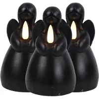 Countryfield LED kaars engel - 3x - zwart - H14,5 cm - wax kaars op batterijen - kaarsen - kerst thema - kerstkaarsen