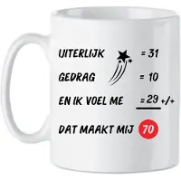 Orca Subli-Print Classic Mok 330 Ml - Gepersonaliseerde Mok Cadeautje Cadeau - Uiterlijk 31 Gedrag 10 En ik voel me 29 Dat maakt mij 60 - Grappig - Mok met tekst - Wit/zwart