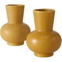 Boltze Vaas Addison – Aardewerk – Mat okergeel – 12 cm hoog – 2 modellen – 1 stuk willekeurig geleverd