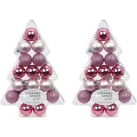 Inge-glas Inge Christmas Mix roze kunststof kerstballen - 34x - 3 cm - Kerstboomversiering roze