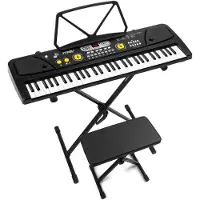 Max Keyboard piano kinderen - KD61 - Keyboard met 61 toetsen, standaard, bankje en oplaadbare accu - Zwart