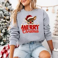 B&C Grijze Kersttrui Maat 3XL- Merry Christmas- Lijkt gehaakt- kerst hert- dames kerst sweater.