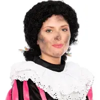Comedia Zwarte pietenpruik dames - Kroes pruik met staartjes