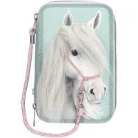 Miss Melody - Triple Pencil Case With Horse Head Application - Sage Green