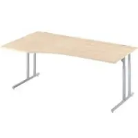 Schäfer Shop Desk COMBITEC, vrijstaand, aanbouw links, C-poot, B 1800 x D 1000/800 x H 677-817 mm, ahorn/wit aluminium