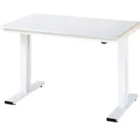 RAU werktafel Adlatus, elektrisch in hoogte verstelbaar, 25 mm spaanplaat, bekleding linoleum, tot 300 kg, B 1000 x D 1000 x H 720-1120 mm, lichtgrijs/lichtgrijs
