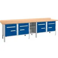 Schäfer Shop Box-type werkbank PWi 300-0, beuken multiplex blad, tot 750 kg, B 3000 x D 700 x H 840 mm, gentiaanblauw