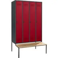 Schäfer Shop Kledingkast met bank, 4 compartimenten, 300 mm breedte van het compartiment, veiligheidsslot, antraciet/rood, antraciet/rubberrood