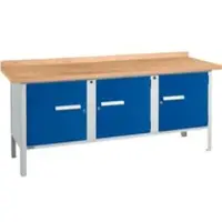 Schäfer Shop Box-type werkbank PW 200-3, beuken multiplex blad, tot 750 kg, B 2000 x D 700 x H 840 mm, gentiaanblauw
