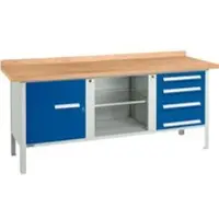 Schäfer Shop Box-type werkbank PWi 150-7, beuken multiplex blad, tot 750 kg, B 1500 x D 700 x H 840 mm, gentiaanblauw