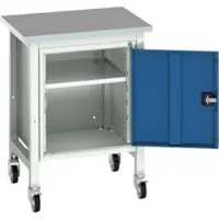 Bott verso werkbank, linoleumblad, 1 deur & 1 plank, B 700 x D 600 x H 930 mm, lichtgrijs / gentiaanblauw