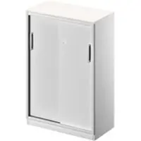 Schäfer Shop Schuifdeurkast TETRIS SOLID, 3 ordnerhoogten, 2 legborden, B 800 mm, 19 mm afdekplaat, wit/blank aluminium