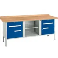 Schäfer Shop Box-type werkbank PW 200-0 - beuken multiplex blad - tot 750 kg - B 2000 x D 700 x H 840 mm - gentiaanblauw